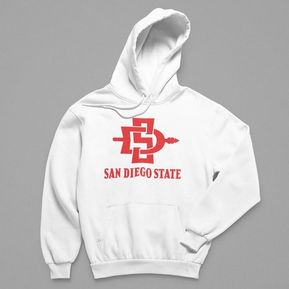 NEW San Diego State SD Spear Wordmark Big Logo Fleece Pullover Hoodie WHITE